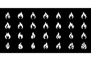 Set of white flame icons on black