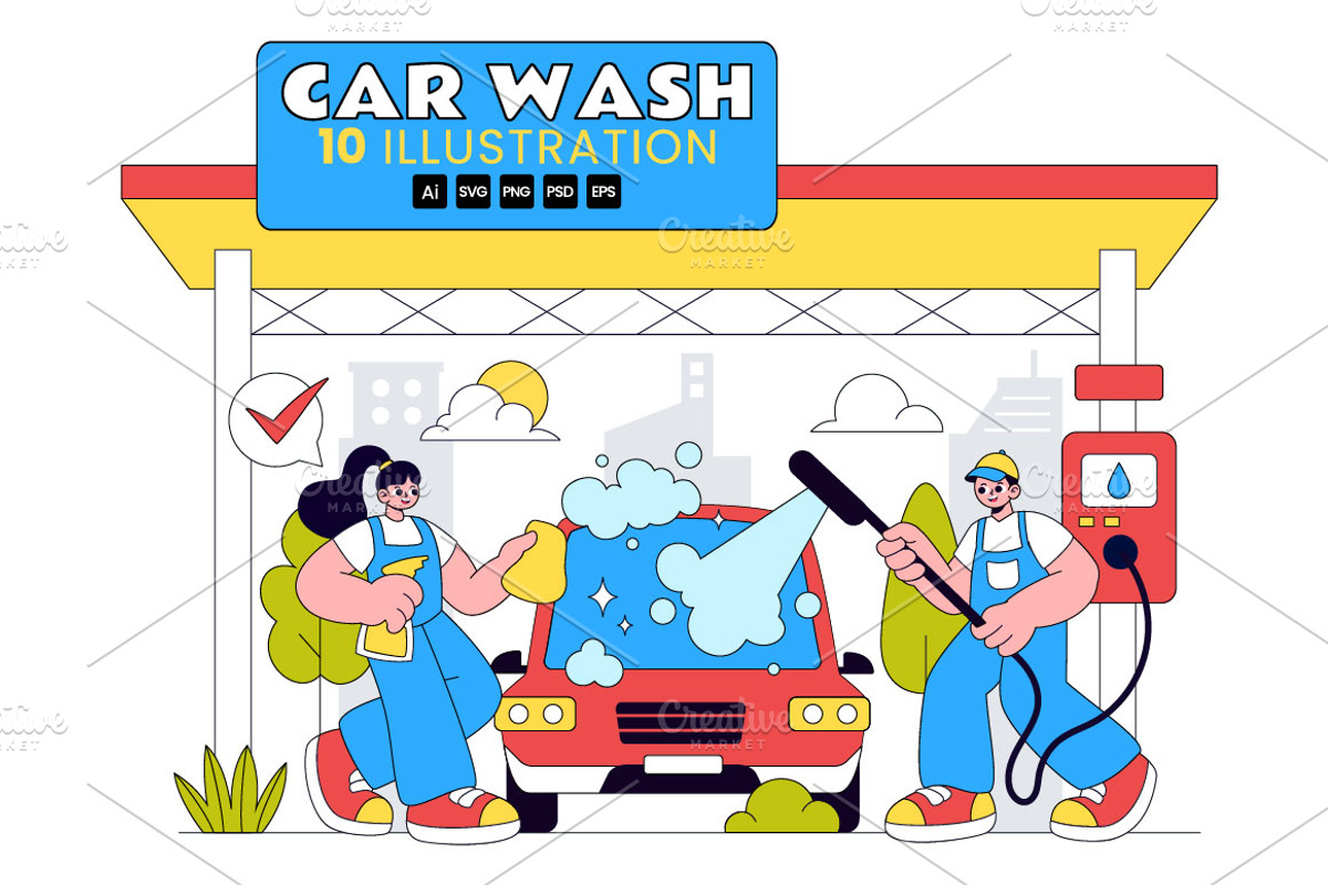 10 Car Wash Vector Illustration, a Transportation Illustration by denayunebgt (Photo 1 of 4)