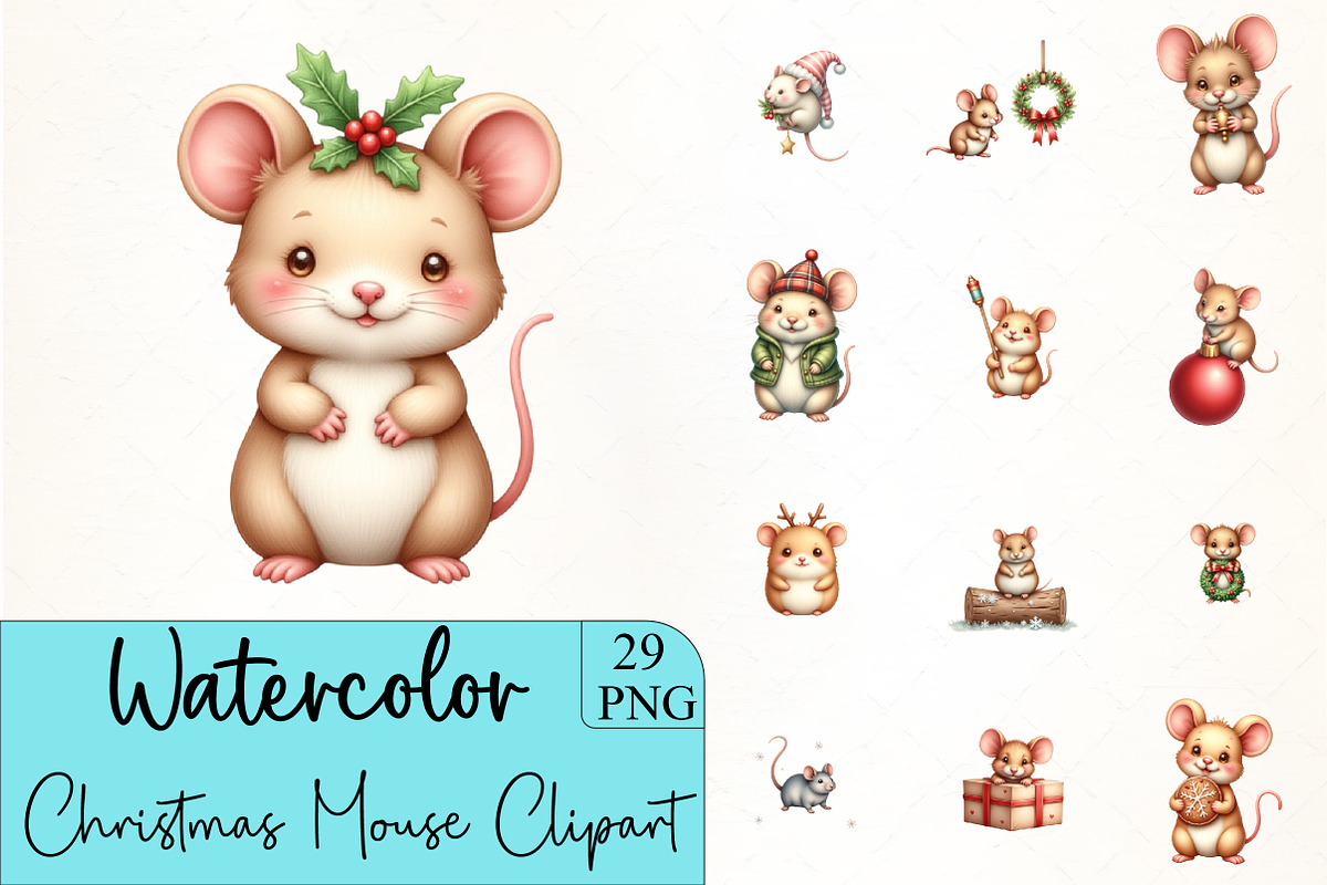 Christmas Mouse Clipart, an Illustration by CrexoraLab (Photo 1 of 5)