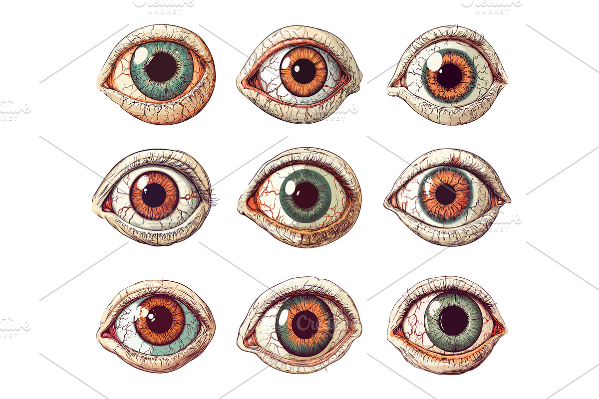 Zombie creepy eye with optic nerve, an Object Illustration by Valerie Bodnar