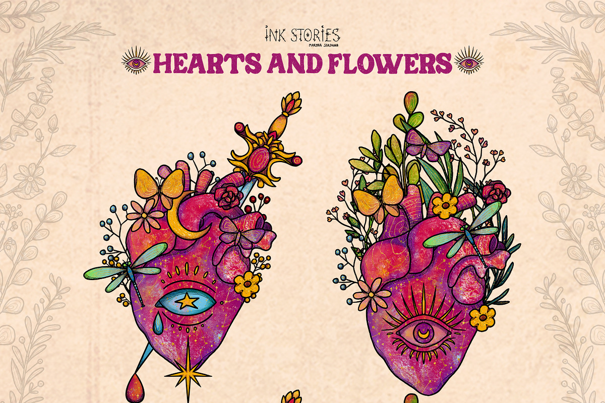 Hearts and Flowers Boho Vintage Set, a Decorative Illustration by Ink Stories (Photo 6 of 24)