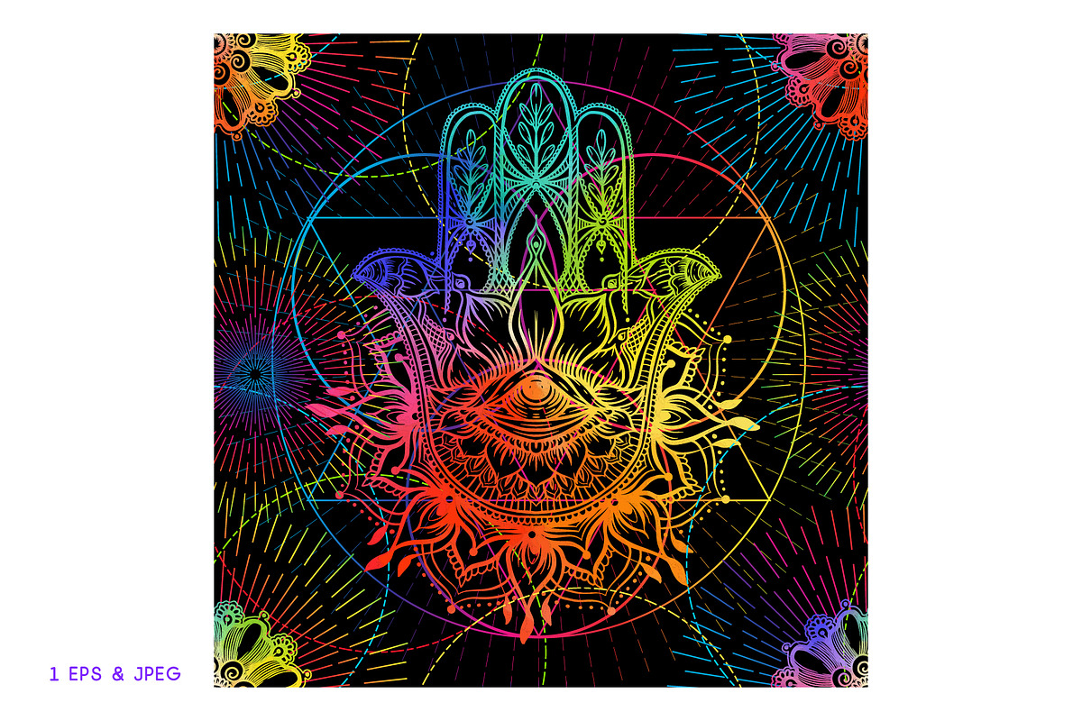 Neon Hamsa Seamless Pattern, a Pattern Graphic by Elen-Lane (Photo 2 of 2)
