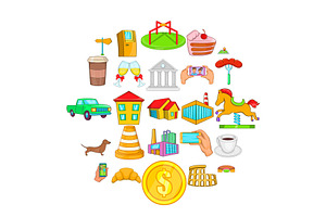 Market Icons Set, Cartoon Style