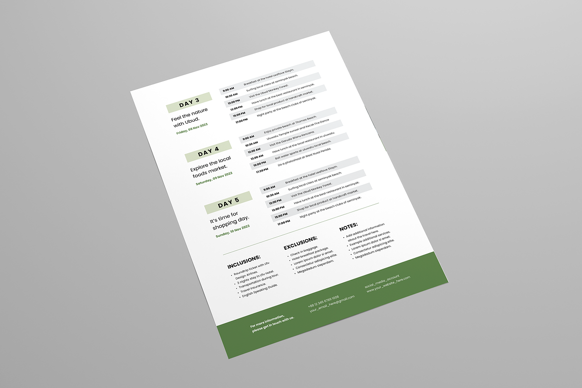 Travel Itinerary | MS Word & Indd, a Flyer Template by Leaflove (Photo 4 of 5)