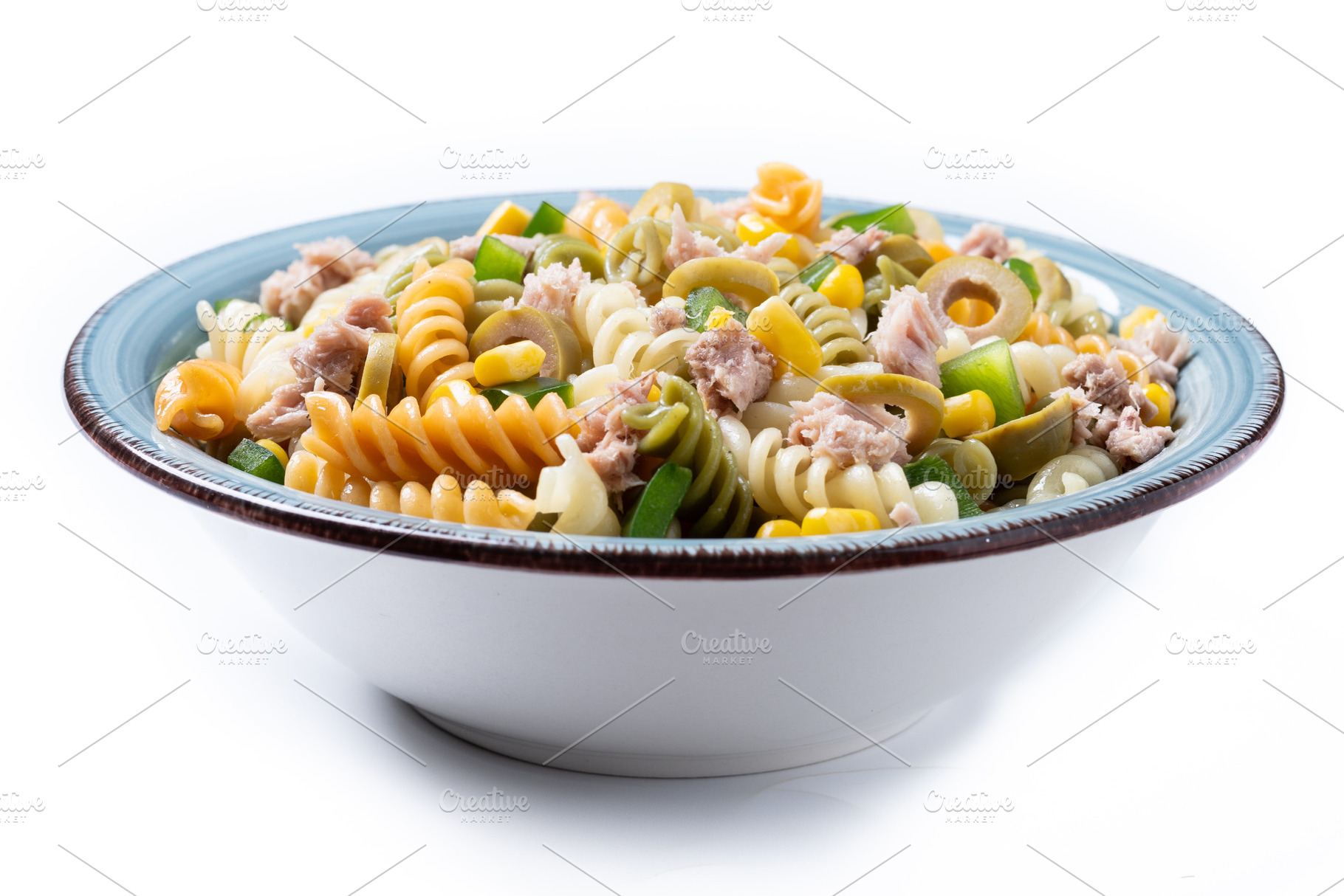 Pasta salad with tuna, corn and olives in bowl, a Food & Drink Photo by etorres69