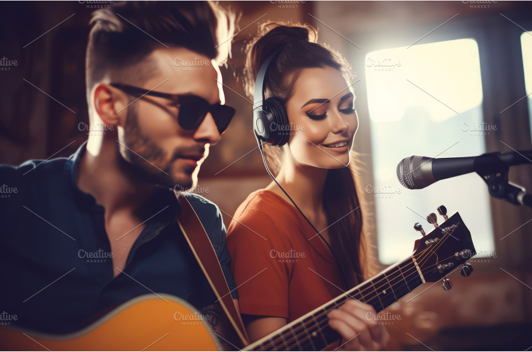 Attractive man playing guitar, a Person Photo by Ylivdesign