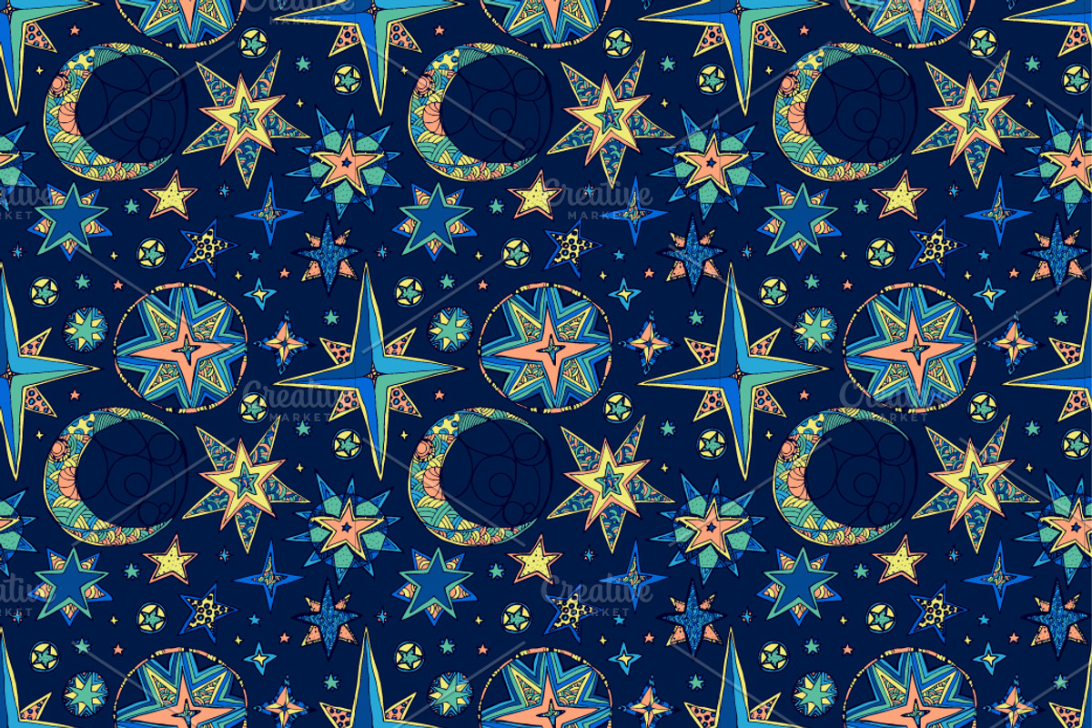 Set of four seamless fantasy stars preview 2