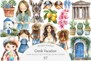 Greek Vacation Clipart, an Illustration by Design Market