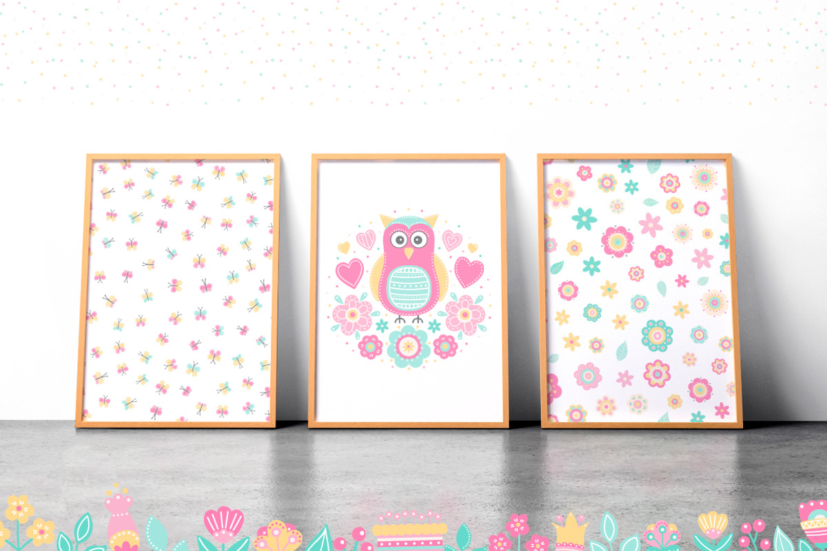 Owls And Flowers. Vector Clip Art., an Illustration by Fairy dreams (Photo 9 of 10)