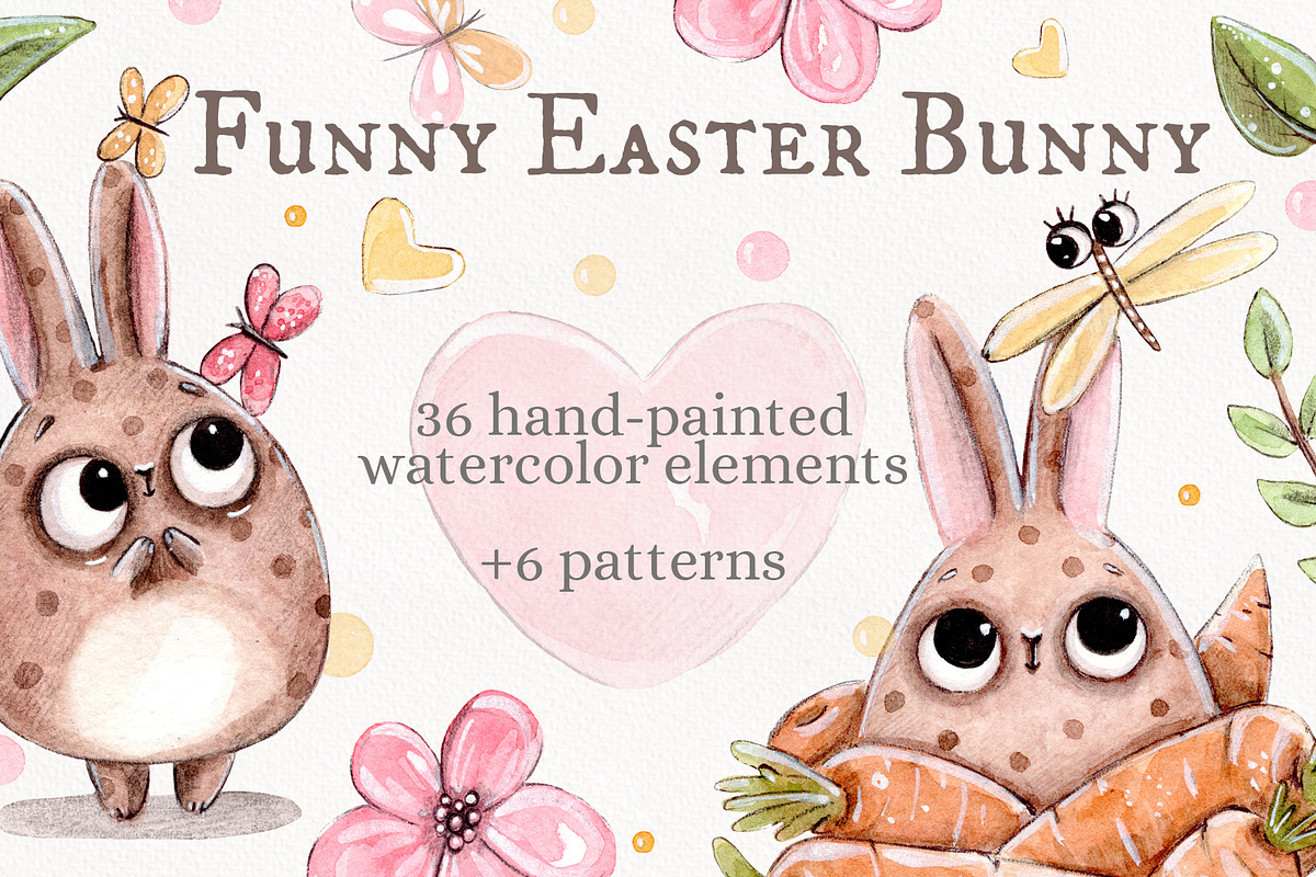 Funny Easter Bunny set +6 patterns, a Decorative Illustration by Kristina Crocus (Photo 1 of 4)