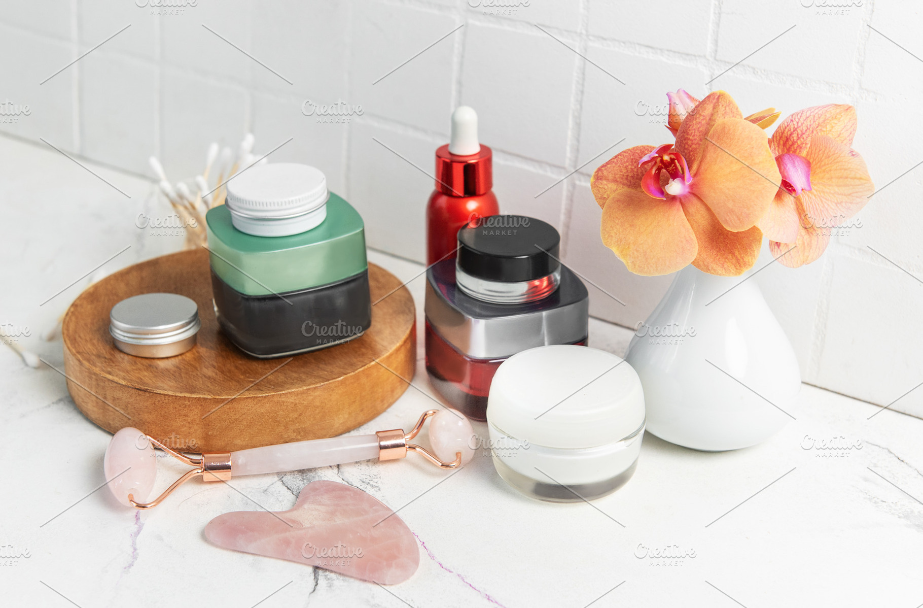 Skincare products, facial roller, gua sha beauty routine, a Beauty & Fashion Photo by Olena Rudo