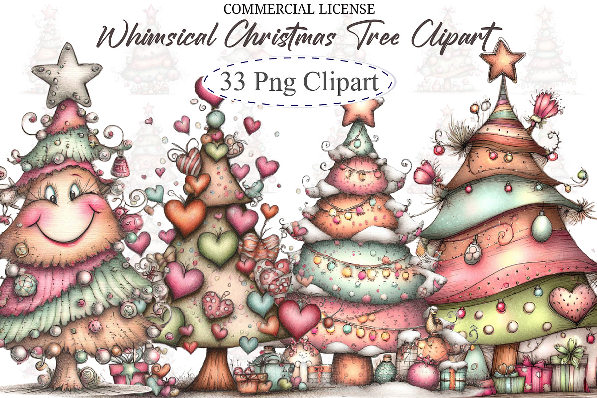 Whimsical Christmas Tree Clipart Bun, an Illustration by designcity5 (Photo 1 of 5)