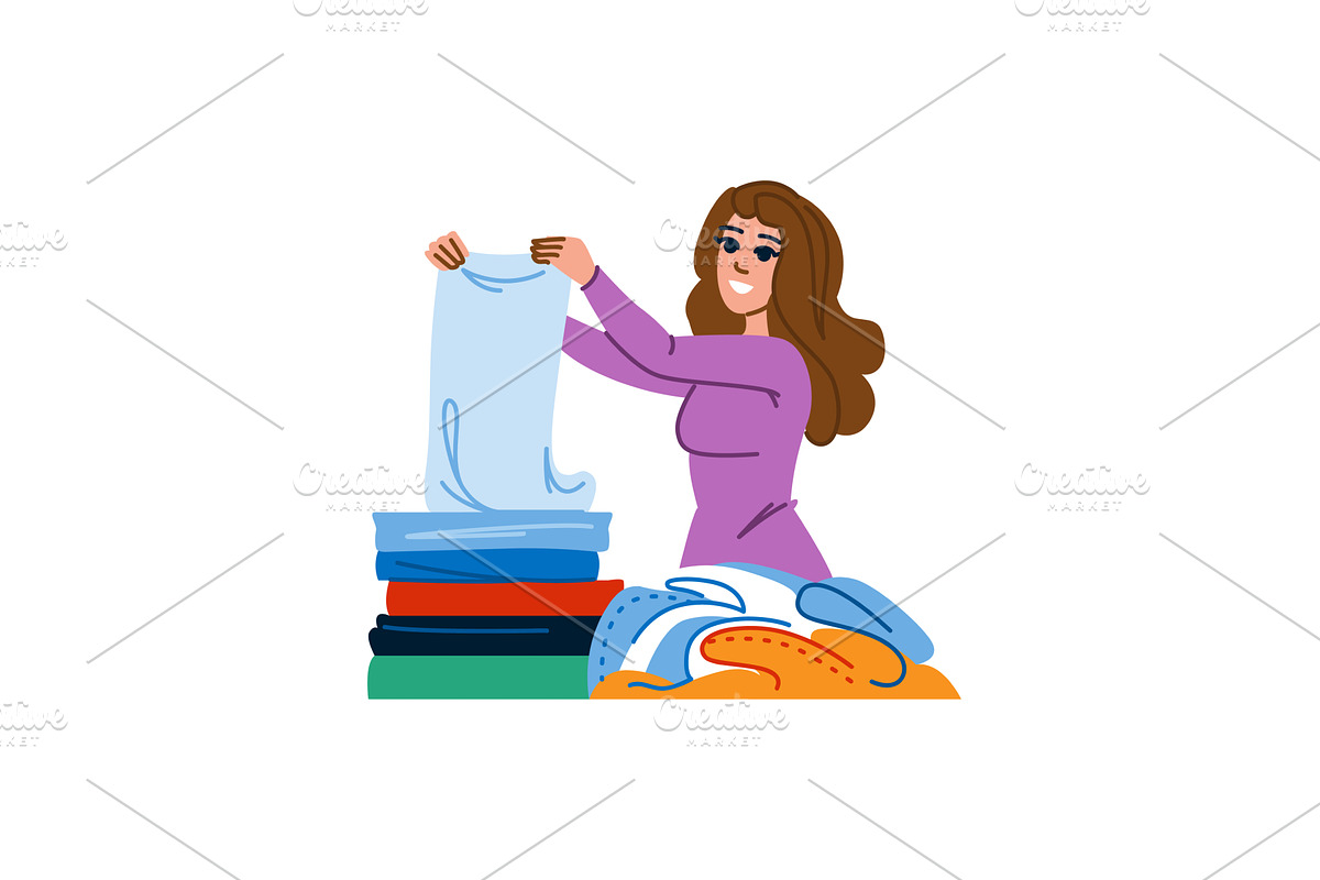 Woman folding clean clothes, laundry, an Object Illustration by pikepicture