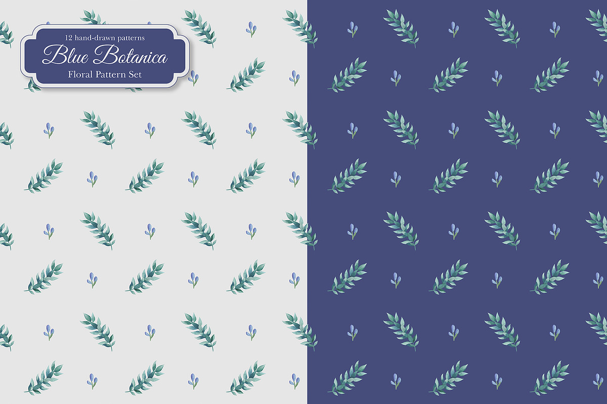 Blue Botanica – Floral Pattern Set, a Pattern Graphic by L- design studio (Photo 7 of 12)