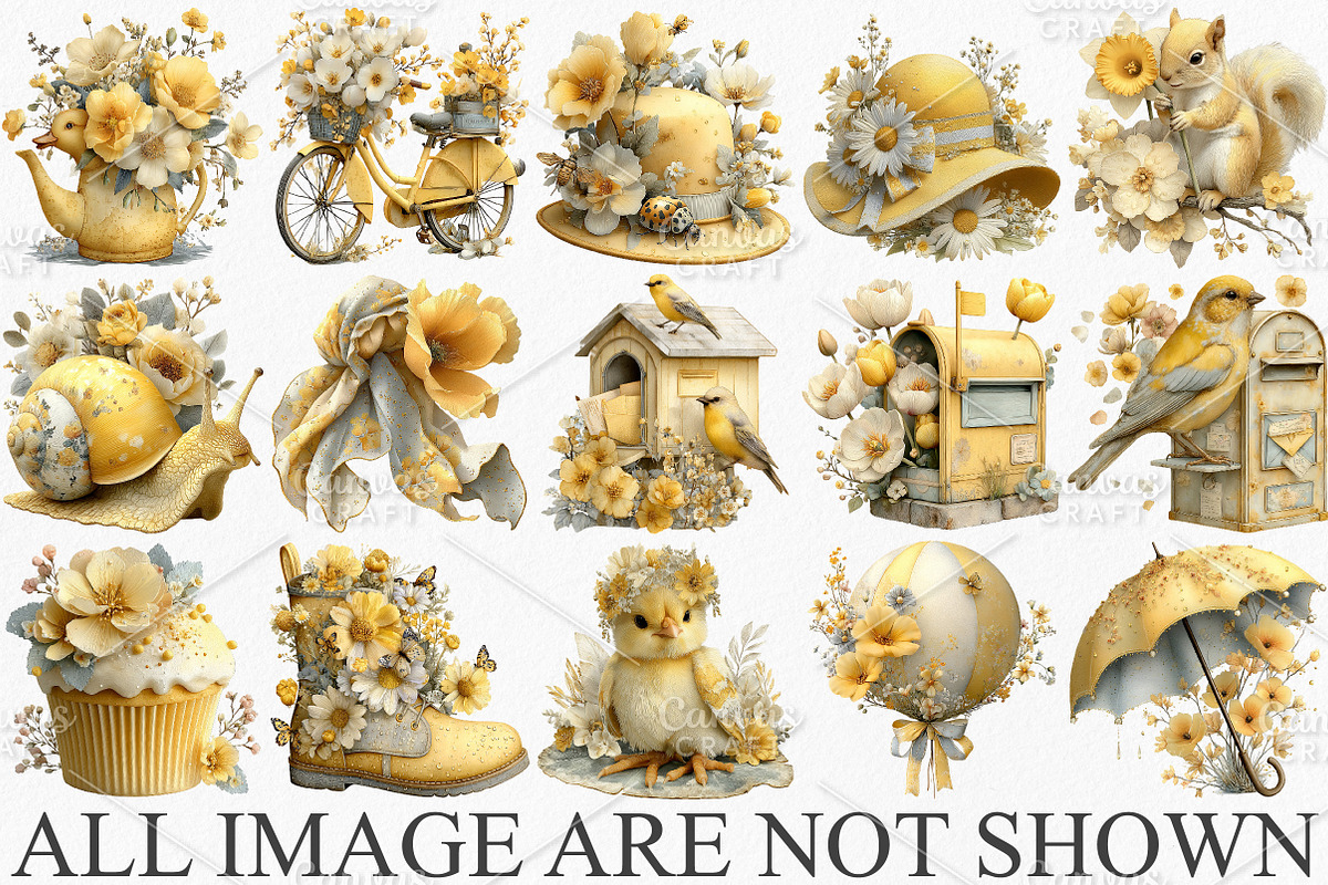 Whimsical Yellow Spring Clipart PNG, an Illustration by Canvas Craft (Photo 3 of 7)