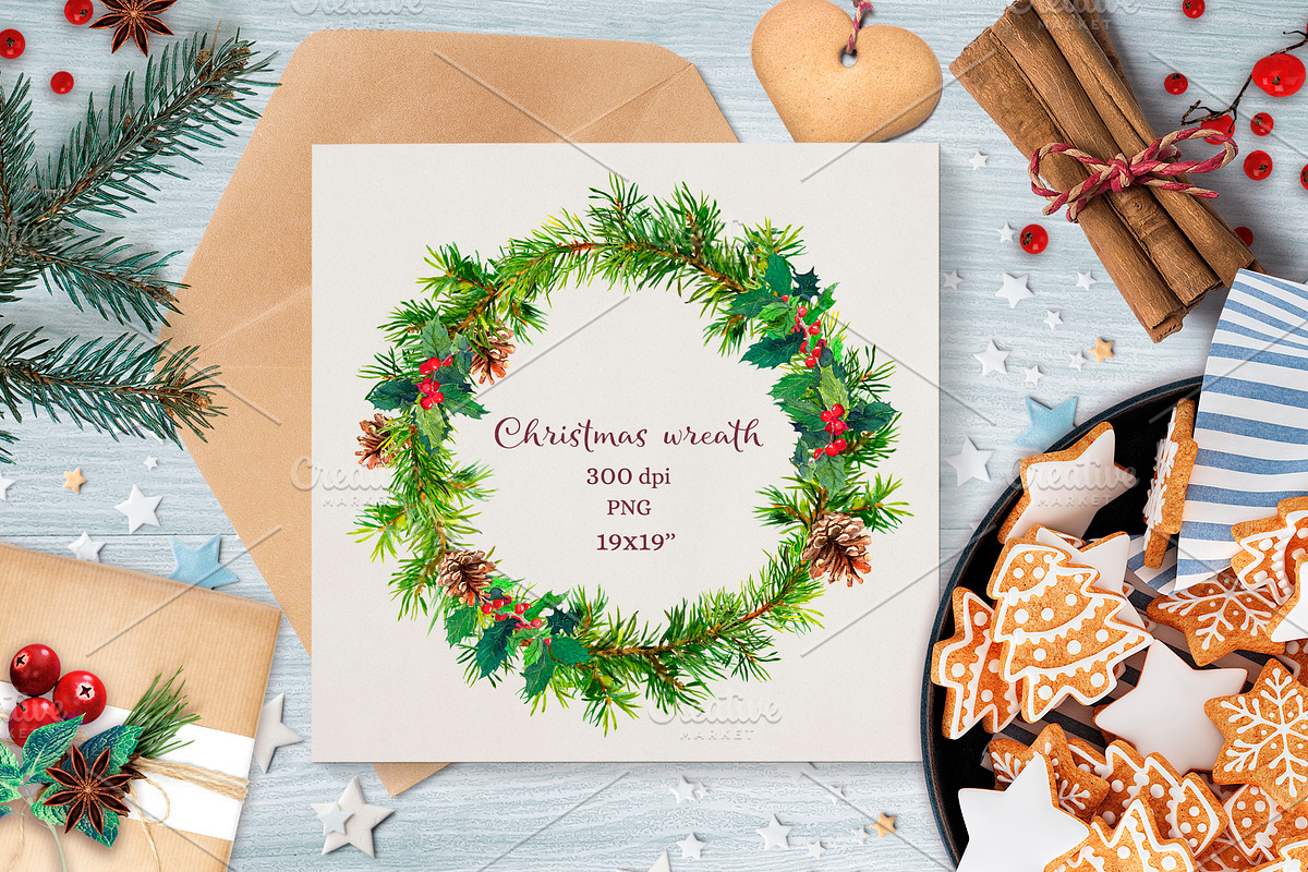 Christmas wreath PNG. Watercolor, an Illustration by Where summer is (Photo 1 of 2)
