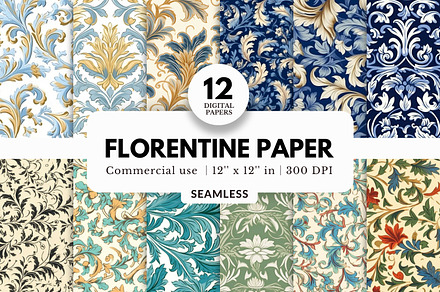12 Italian Florentine Paper Prints, a Pattern Graphic by NorthWindPixels