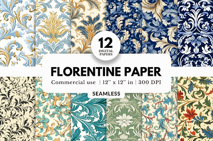 "12 Italian Florentine Paper Prints", a Pattern Graphic by NorthWindPixels