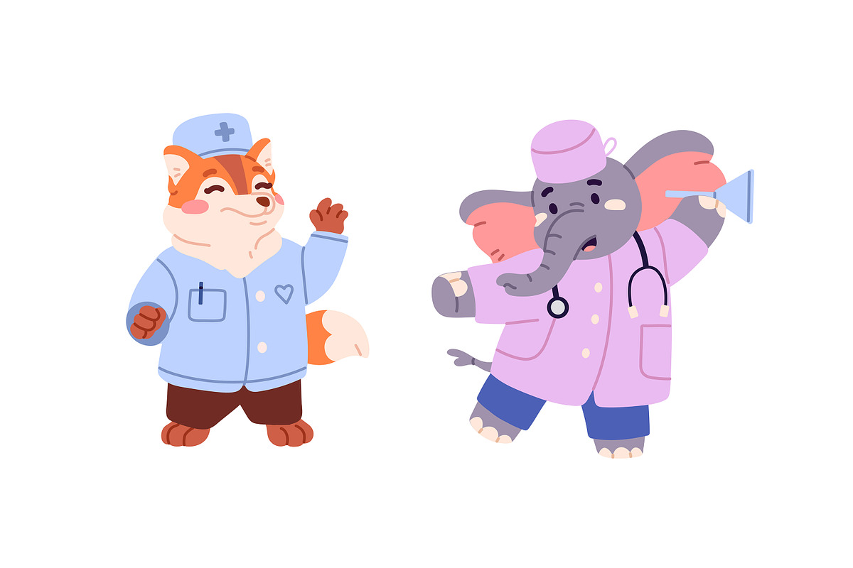 Cute animals doctors set, an Animal Illustration by PaperTrident (Photo 3 of 6)