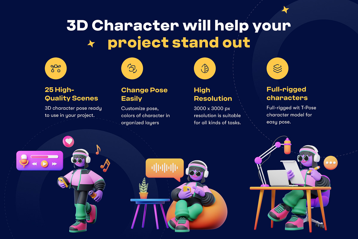 Live Streaming, Podcast 3D Character, a Characters & Person 3D Model by orenjidesign (Photo 2 of 8)