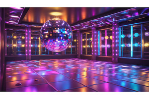Vibrant disco dance floor with, an Illustration by tilialucida