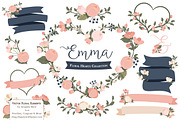 Navy & Blush Floral Heart Clipart, an Illustration by Amanda Ilkov (Thumbnail 1 of 5)