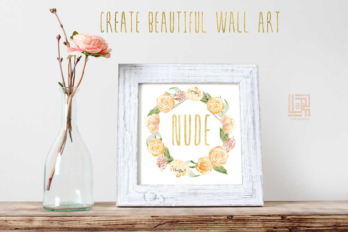 Nude & gold. Watercolor clipart, a Texture Illustration by LABFcreations (Photo 10 of 11)