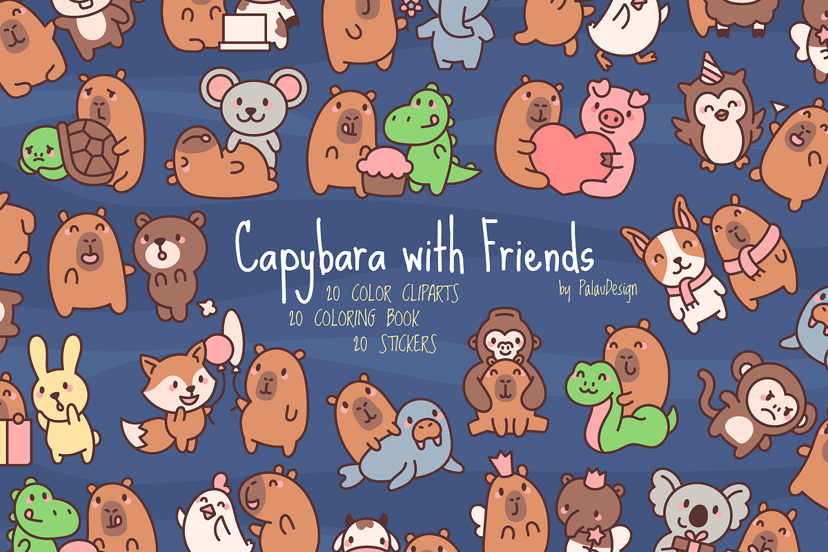 Cute Capybara with Good Friends, an Animal Illustration by Palau (Photo 1 of 12)