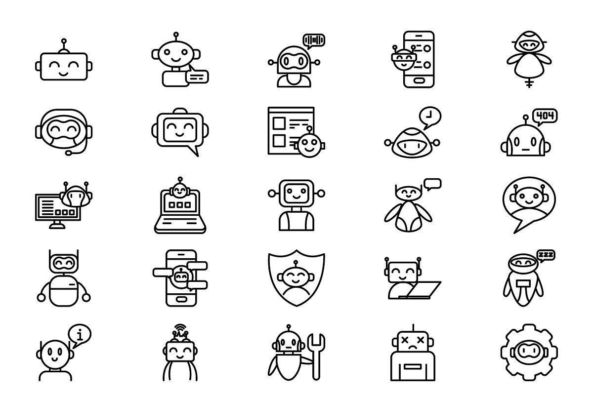 Chatbot Line Icons Collection