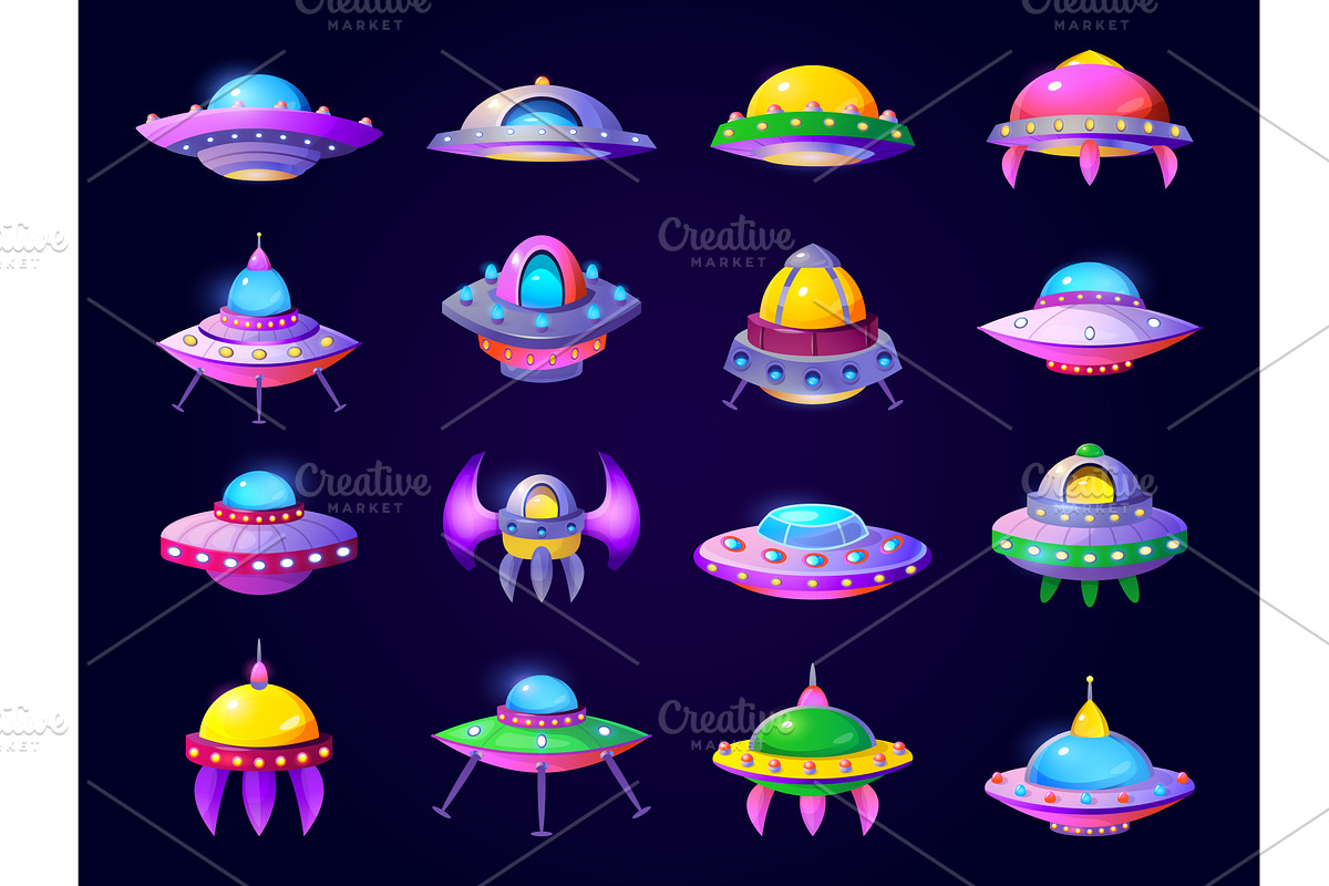 Alien spaceships. Cartoon ufo, a Technology Illustration by Stock-Smart-Start