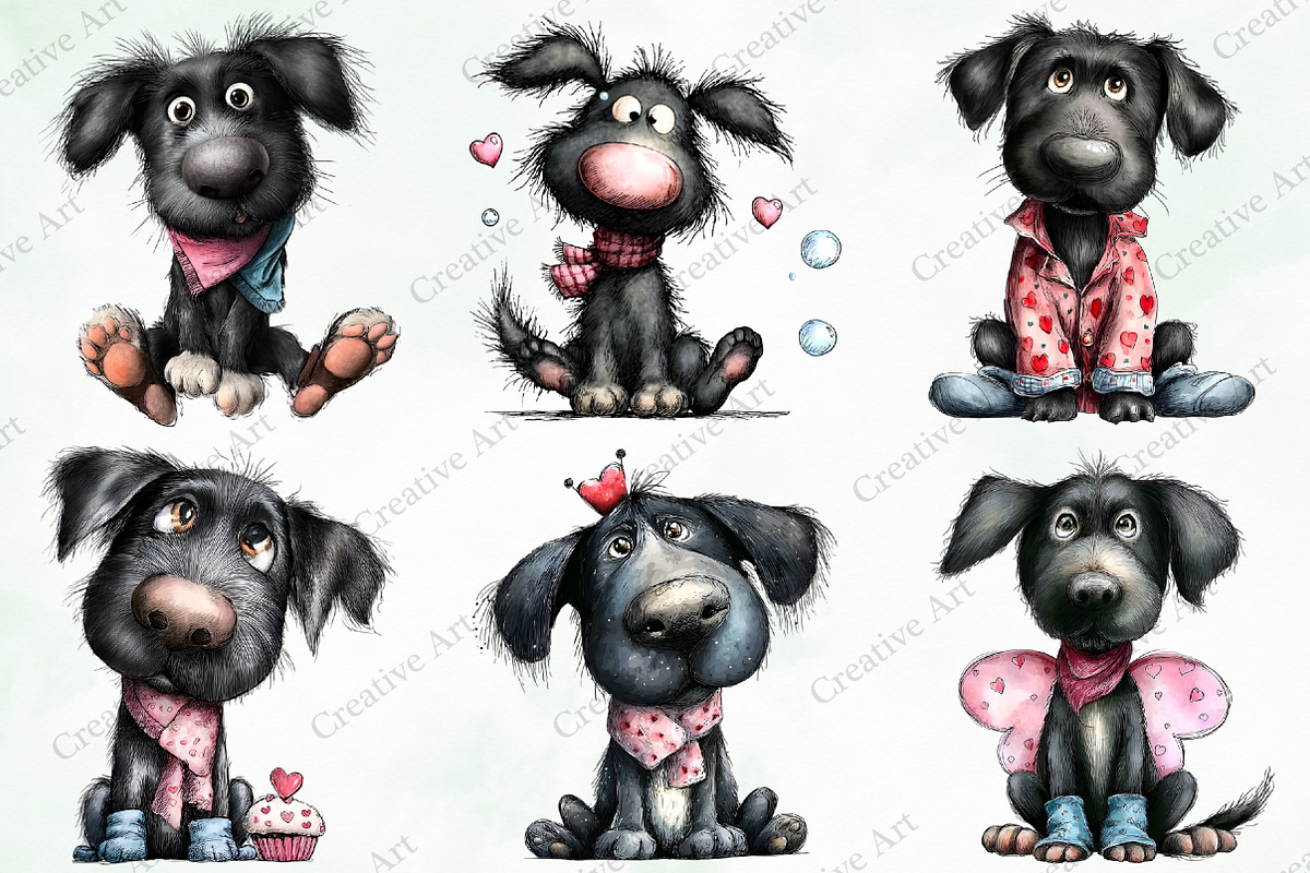 Whimsical Valentine Black Dog Clipar, an Illustration by Creative Art (Photo 5 of 10)