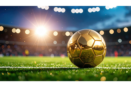 A gleaming golden soccer ball on a
