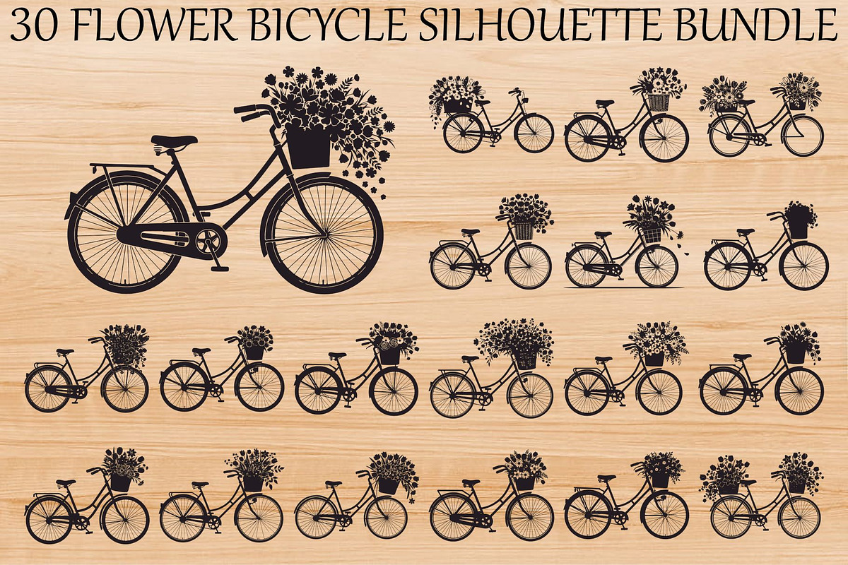 Flower Bicycle Silhouette Bundle, an Illustration by Gaye Art (Photo 1 of 31)