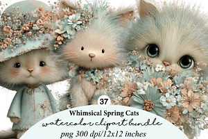 Whimsical Spring Cats Clipart, an Illustration by Digital Artistic99