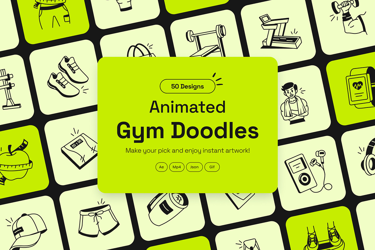 Animated Gym Doodle Icons, an Outline Icon by Vectors Market (Photo 1 of 4)