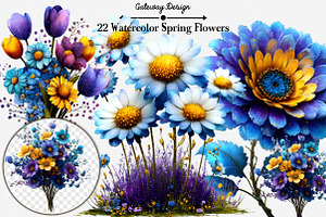 Watercolor Spring Flowers Clipart, an Illustration by GatewayDesign