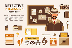 Detective Investigation Vector Set, an Object Graphic by KAZ by IanMikraz Studio