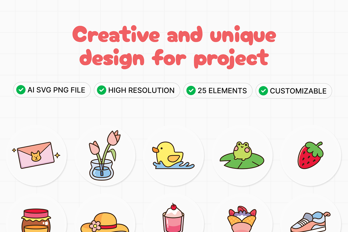 Kawai Cute Elements, an Object Graphic by Illustrava (Photo 6 of 9)