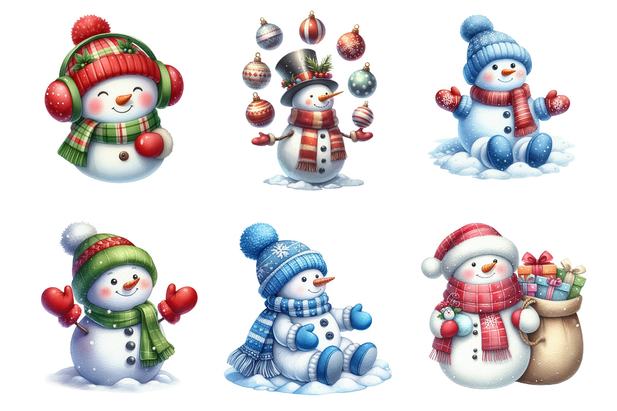Christmas Snowman Clipart Bundle, an Illustration by SinaCreation (Photo 3 of 7)