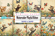 Watercolor Playful Kitten, a Background Graphic by Printable Treasure (Thumbnail 1 of 7)
