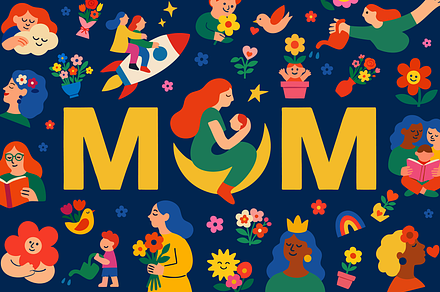 "Mom" doodles, logo design elements