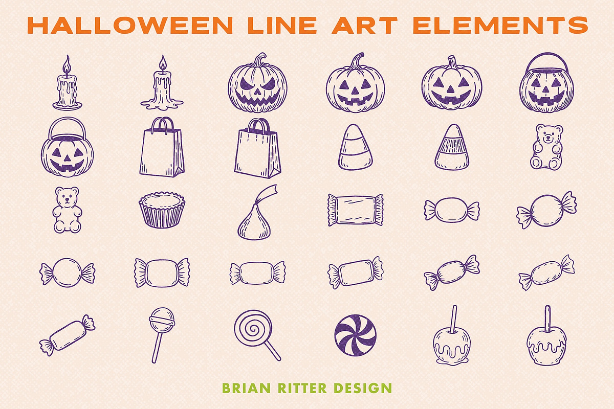 Halloween Line Art Elements, an Object Graphic by Brian Ritter Design (Photo 6 of 6)