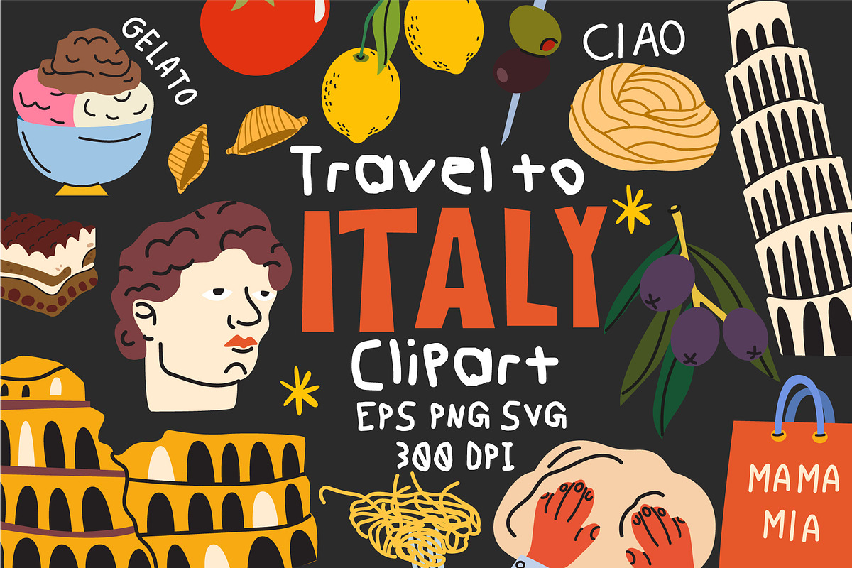 Italy Travel Vector Clipart Set, a Decorative Illustration by Luamor (Photo 1 of 5)