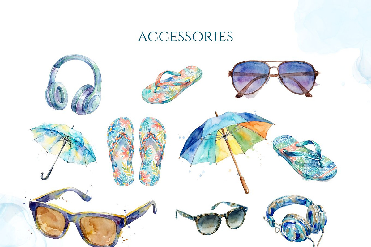 Travel Watercolor Clipart Set, a Decorative Illustration by Arslan (Photo 6 of 17)