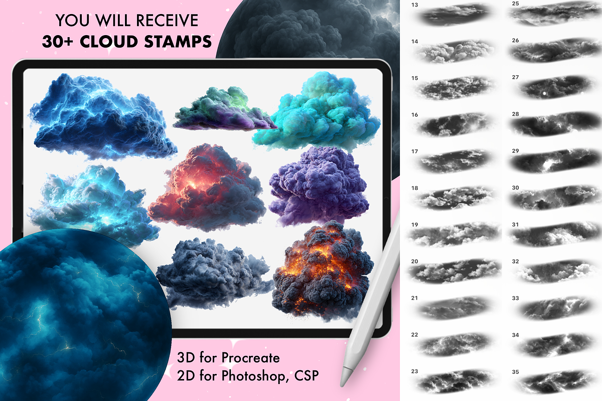 Procreate Cloud Sky texture brushes, a Brush Add-On by Revabrush (Photo 6 of 9)