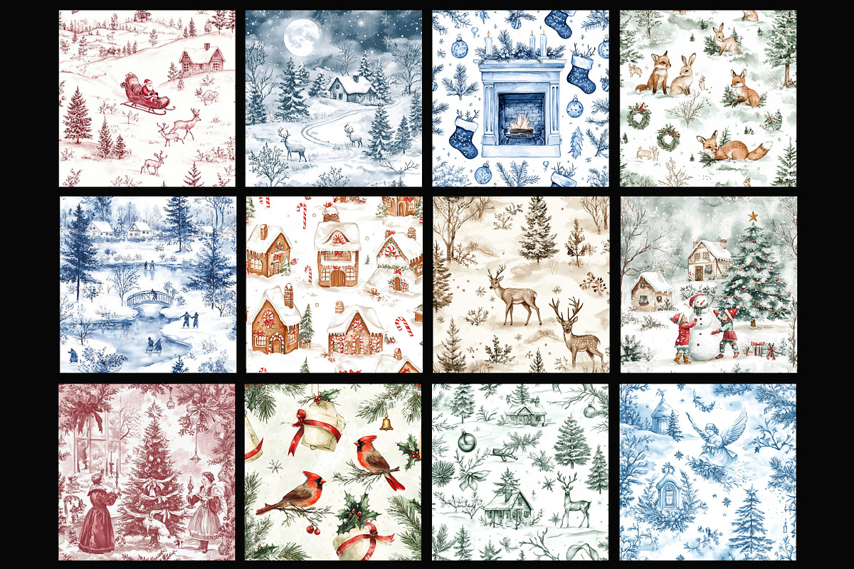 Christmas Toile Seamless Patterns, a Pattern Graphic by Design Market (Photo 2 of 4)