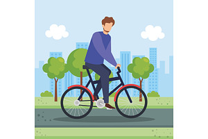 Young Man In Bicycle In The Park