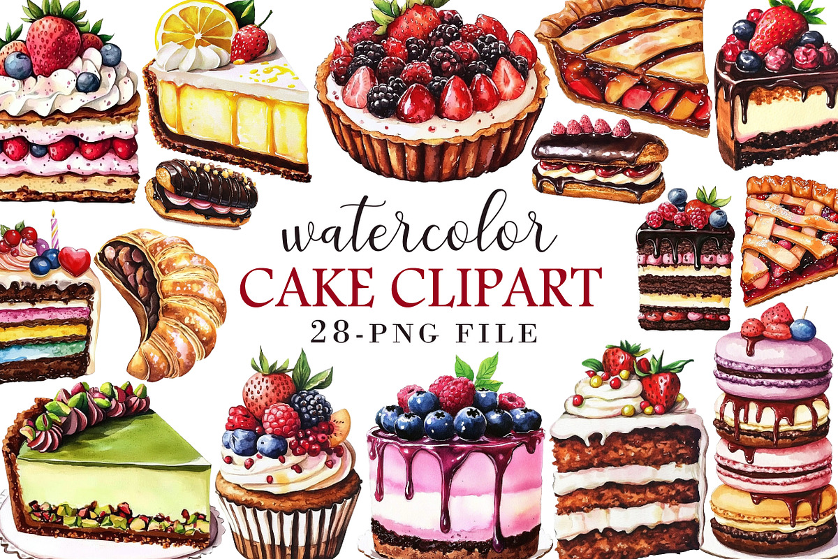 Watercolor Cake Clipart, an Illustration by Libby Wishes (Photo 1 of 5)