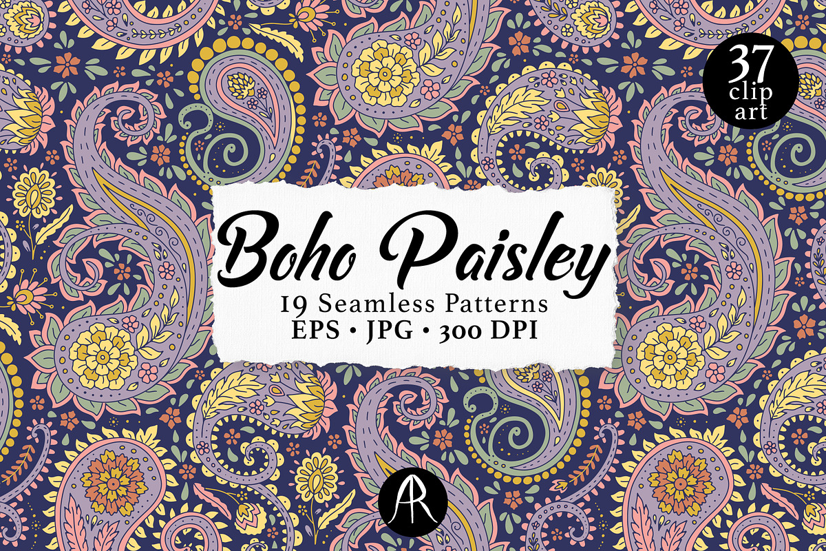 Boho Paisley Patterns & Motifs, a Pattern Graphic by Rose Design (Photo 1 of 13)