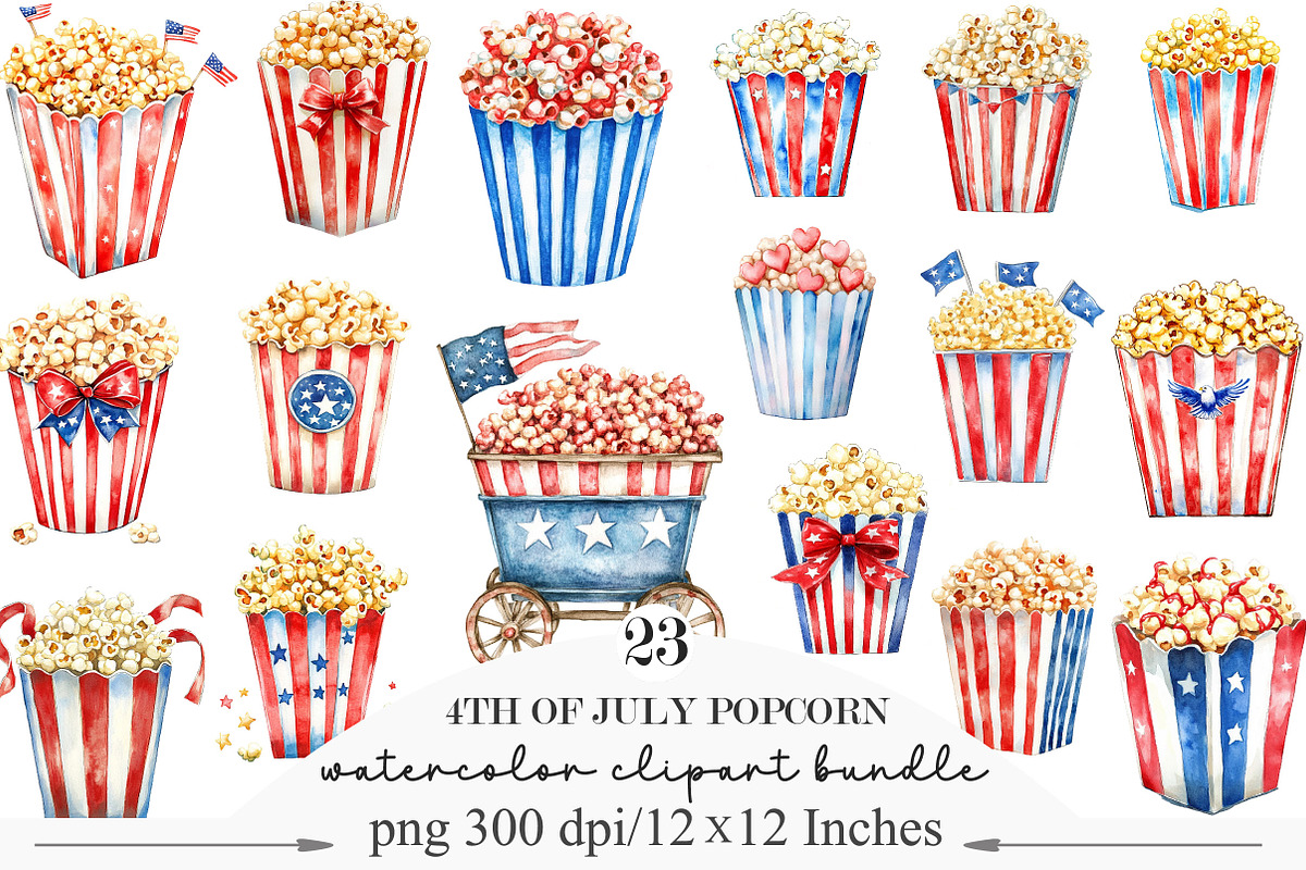 Watercolor 4th of July Popcorn, an Illustration by Designking (Photo 7 of 10)